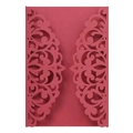 Deep red laser-cut wedding invitation cover with elegant hollow floral patterns - Dark Red