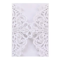 Laser cut lace wedding invitation cover in cream white with intricate floral patterns - White