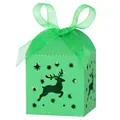 Green Christmas reindeer hollow candy box with silk ribbon and snowflake laser cutouts - Dark Green