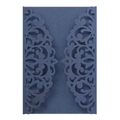 Navy blue laser cut wedding invitation cover with elegant lace floral pattern - Magic Blue