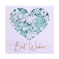 Elegant laser cut greeting card with butterfly heart pattern and gold Best Wishes text - White Shell With Tiffany Blue Inner Page (HK-682)