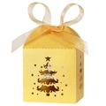 Golden laser-cut Christmas tree candy box with sparkling finish and ribbon bow - Gold