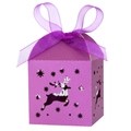 Close-up of purple Christmas deer hollow candy box with elegant organza ribbon - Deep purple