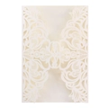 Elegant laser-cut cream wedding invitation cover with intricate lace floral patterns - Ivory