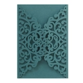 Elegant dark teal laser-cut wedding invitation cover with intricate floral damask patterns - Ink Green