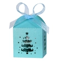 Detail of laser-cut Christmas tree patterns on a Tiffany blue pearl paper gift box - Tiffany Blue
