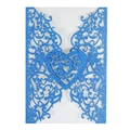 Laser cut royal blue glitter wedding invitation cover with hollow heart and floral vine - Glitter Royal Blue