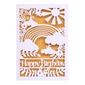Lasergeschnittene Happy Birthday Karte mit Regenbogen und Blumen in Weiß und Gold - Weiß + Goldene Innenseite