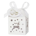 Detail of white laser-cut Christmas reindeer candy box with ribbon and thank you tag - White (With Thank You Tag)