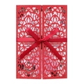 Invito matrimonio rosso tagliato a laser con glitter e fiocco di nastro in seta - Rosso Scintillante