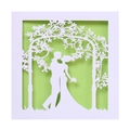 European laser-cut wedding invitation featuring romantic couple silhouette and floral arch - White with Fresh Green Inner Page