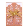Elegant laser cut wedding invitation with rose gold ribbon and 3D golden butterfly - Antique Bronze