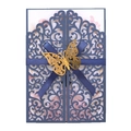 Elegant navy blue laser cut wedding invitation with blue ribbon and gold butterfly charm - Magic Blue