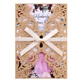 Detail of laser-cut lace wedding invitation with ivory ribbon and floral inner card - Beige Gold