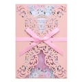 Invito di nozze rosa intagliato al laser con nastro di seta e inserto floreale - Rosa Chiaro 250G