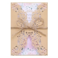 Invito di nozze laser con carta kraft, card floreale rosa e fiocco in corda - Copertina Oro Riso + Interno Bianco