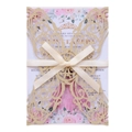 Élégant faire-part papillon doré découpé au laser avec un nœud en satin crème - Or Clair 42#