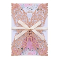 Invitation papillon découpée au laser or rose pailleté avec ruban crème et carte fleurie - Champagne Épais 96#