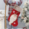 Calza natalizia rossa da 50cm con bordo in pelliccia sintetica marrone e Babbo Natale - Stile Babbo Natale (T1230101A)