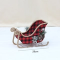 28cm Christmas sleigh ornament with red black plaid fabric pine cones and berries - Red and Black Plaid Fabric Sleigh Ornament (BY202312)