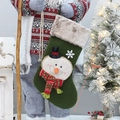 Calza di Natale verde vintage da 50cm con risvolto in peluche e decorazione a pupazzo di neve - Stile Pupazzo di Neve (T1230101B)