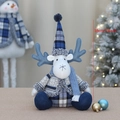 Renne de Noël en peluche avec chapeau bleu et pull à carreaux, décoration de 38cm - Style Assis (YH239933)