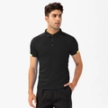 Men's black quick-dry sport polo shirt with fluorescent yellow trim and breathable mesh fabric - S / Black