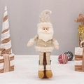 Seated Santa Claus fabric doll in cream and gold stripes with a pointed dot hat - Sitting Long Hat Style (HX-21047A)