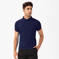 Men's navy blue quick-dry polo shirt with red sleeve accents and breathable mesh fabric - S / Navy Blue