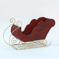 Slitta di Natale classica in legno rosso con pattini in metallo dorato e glitter - Stile Rosso (B6329)