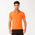 Men's bright orange quick-dry polo shirt with breathable mesh fabric and grey trim detailing - S / Orange