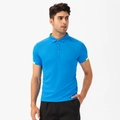 Men's bright blue quick-dry sports polo shirt with neon green piping and mesh texture - S / Lake Blue