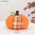 Zucca decorativa in velluto a coste arancione e scozzese da 23 cm per l'autunno e il raccolto - Stile Patchwork Grande in Velluto a Coste (QD24B605)