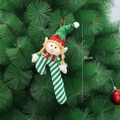 Ciondolo elfo di Natale 30cm con strisce verdi e cappello di paillettes sull'albero - Stile Bastoncino di Zucchero dell'Elfo a Righe Verdi e Bianche (QD24B623B)