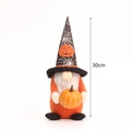 30cm Halloween gnome plush with black spider web hat holding a pumpkin ornament - Black Hat (HX-2250A)