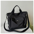 Sac fourre-tout noir en nylon multi-poches avec bandoulière et grande capacité d'espace - Noir