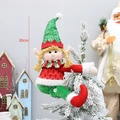 30cm Christmas elf plush ornament in red and green with golden braids on a tree - Green Sequin Hat Climbing Elf Style (QD24B620B)