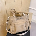 Khaki Utility-Canvas-Tragetasche mit vielen Taschen, Trageriemen und DUO NING Stickerei - Khaki