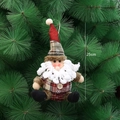 Ornamento natalizio da 25cm in tessuto scozzese rosso con barba bianca per l'albero - Babbo Natale Plaid Rosso Verde (HX-15210A)