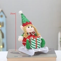 25cm Christmas elf doll in red top and green sequin hat on a white sleigh - Sitting Green Sleigh Style (QD24B621B)