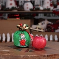 Green Christmas reindeer drawstring gift bag with red ribbon and apple size reference - Red Green Print C