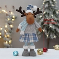 Renna di Natale retrattile in tessuto blu, decorazione festiva alta 58 cm per la casa - Stile Renna (T1230096 C)