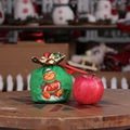 Green Christmas velvet drawstring gift bag featuring a cute brown cartoon bear and red ribbon - Red Green Print D