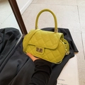 Lime green quilted leather handbag with chic twist lock and curved top handle for women - Green