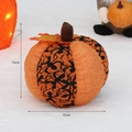 Halloween pompoen van oranje stof met zwart spinnenwebpatroon en esdoornblad decor - Spinnenweb Patroon (T1230118) / 6 Inch