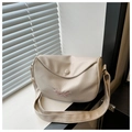 Detail of butterfly embroidery on beige lychee texture shoulder bag with wide strap - White