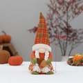 31cm Thanksgiving gnome plush with orange plaid hat, braids, and maple leaf pattern - Luminous Plaid Braids (HX-2257B)