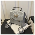 Detail der silbergrauen Schmetterlings-Handtasche mit Faltenstruktur und Metallschnalle - Silber