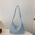 Light blue pleated hobo bag with adjustable strap and smooth crescent shape design - Blue