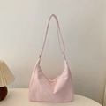 Minimalist light pink nylon hobo shoulder bag with pleated texture and adjustable strap - Pink
